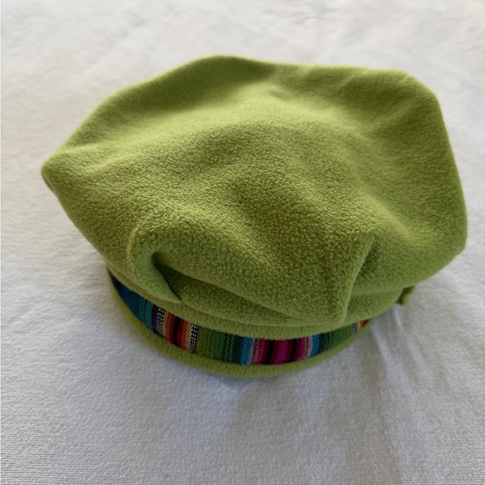 Lime Green Wool Beret with Rainbow Trim Festival Fairy‎ Grunge - Picture 8 of 9